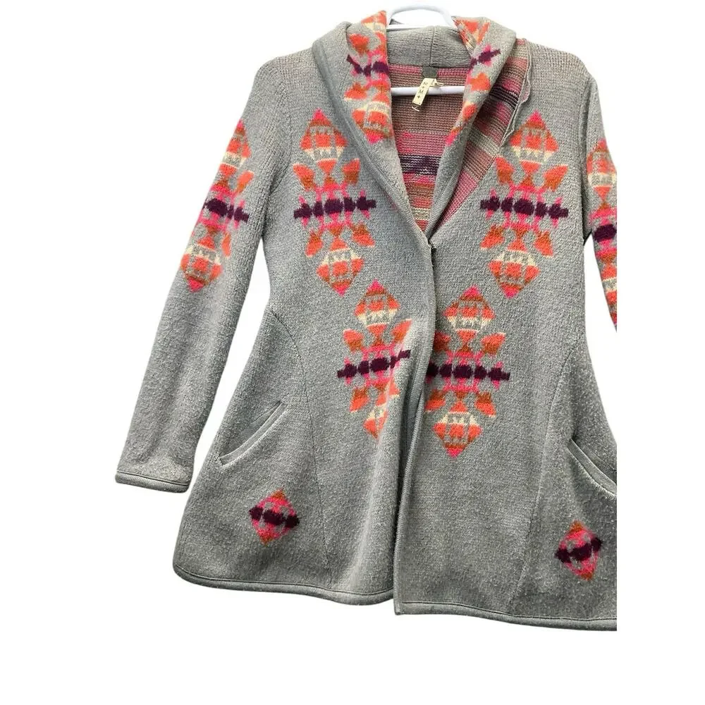 Free People We The Free Navajo Aztec Cardigan Wool Sweater Jacket Sz M - Picture 4 of 16